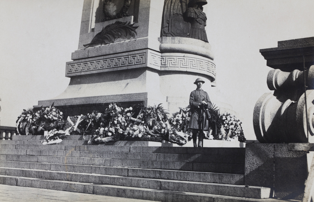 Wreaths laid for the dead from Scottish regiments, the War Memorial, Shanghai, 1925