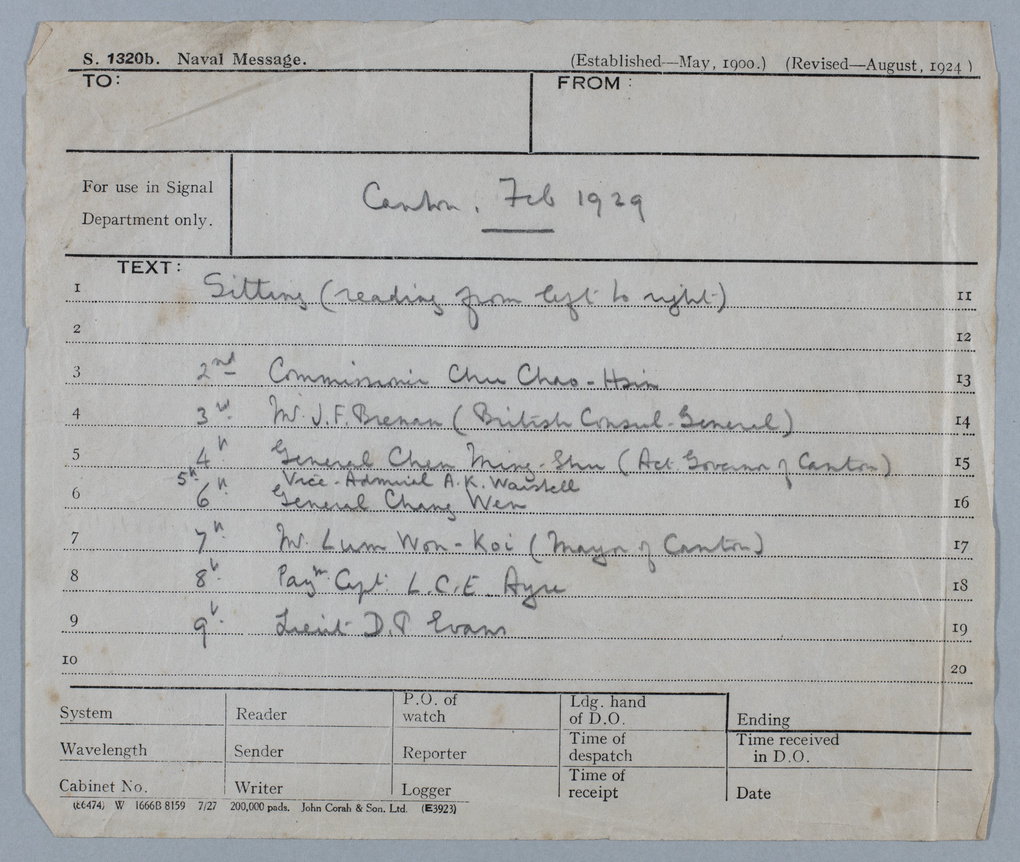 Handwritten caption notes on a piece of paper in Ayres album