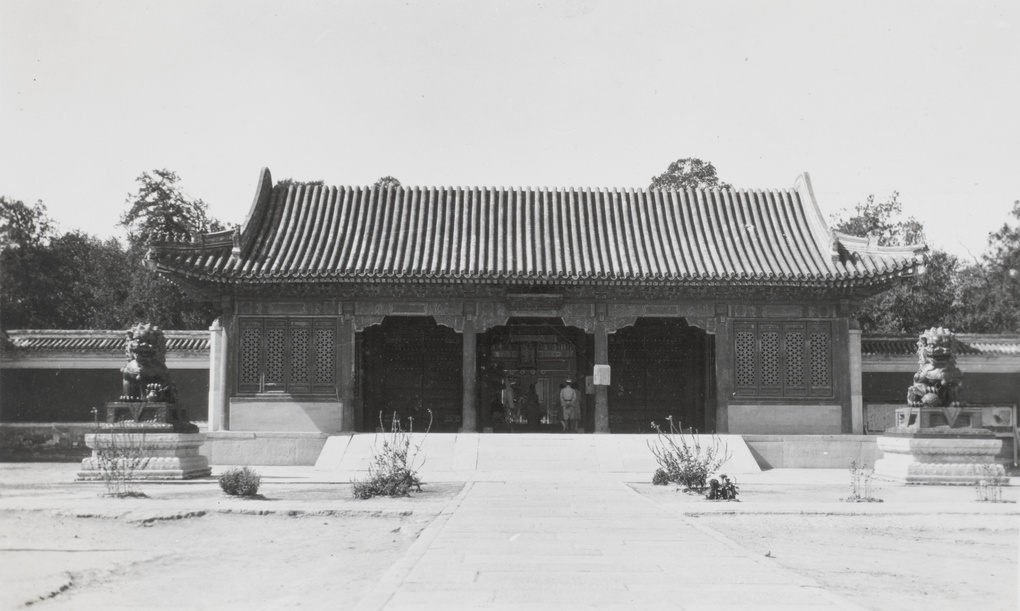 Visitors in a building in the Forbidden City, Beijing