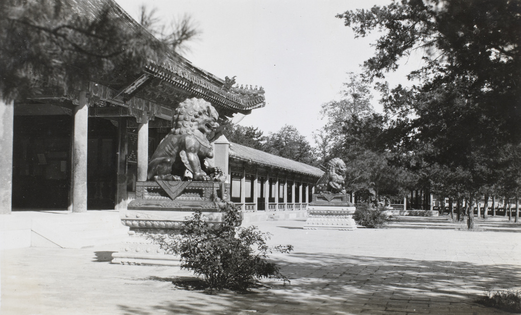 Two stone lions guarding a palace in the Forbidden City, Beijing