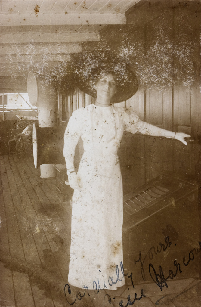 Autographed photograph of Cissie Harcourt, on R.M.S. Teesta