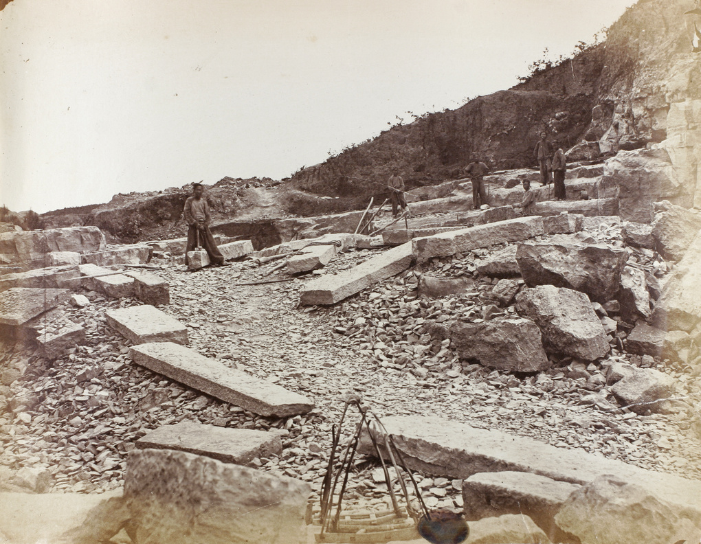 Workers posed at a quarry, Yinjiang (鄞江镇), near Ningbo
