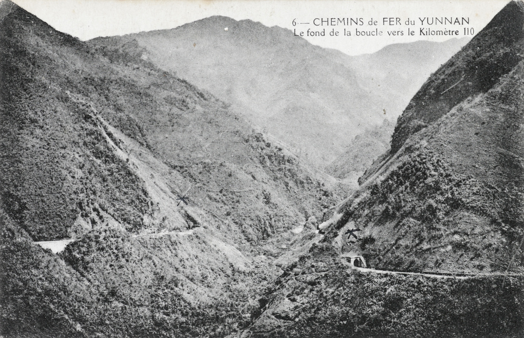 Looping railway track, and tunnels, Yunnan