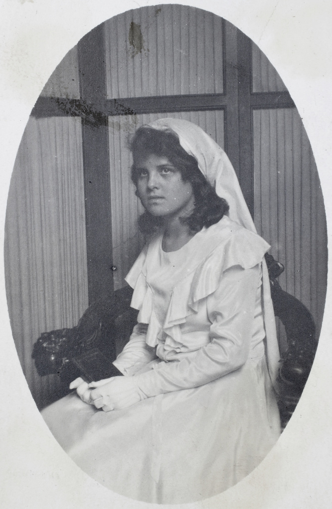 Confirmation or First Communion portrait of Gladys Ephgrave, Shanghai