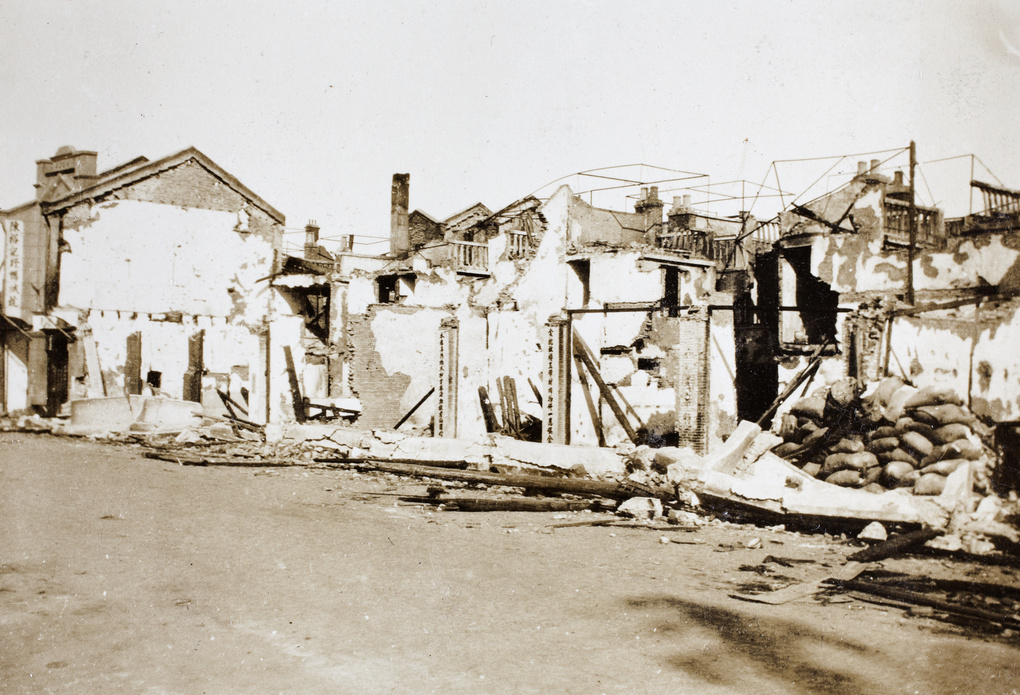 Bomb damaged shops and houses, Chapei, 1932