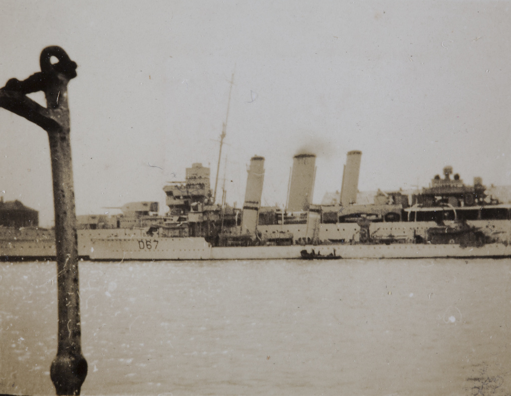 HMS Suffolk and a destroyer, Huangpu River, Shanghai, 1932