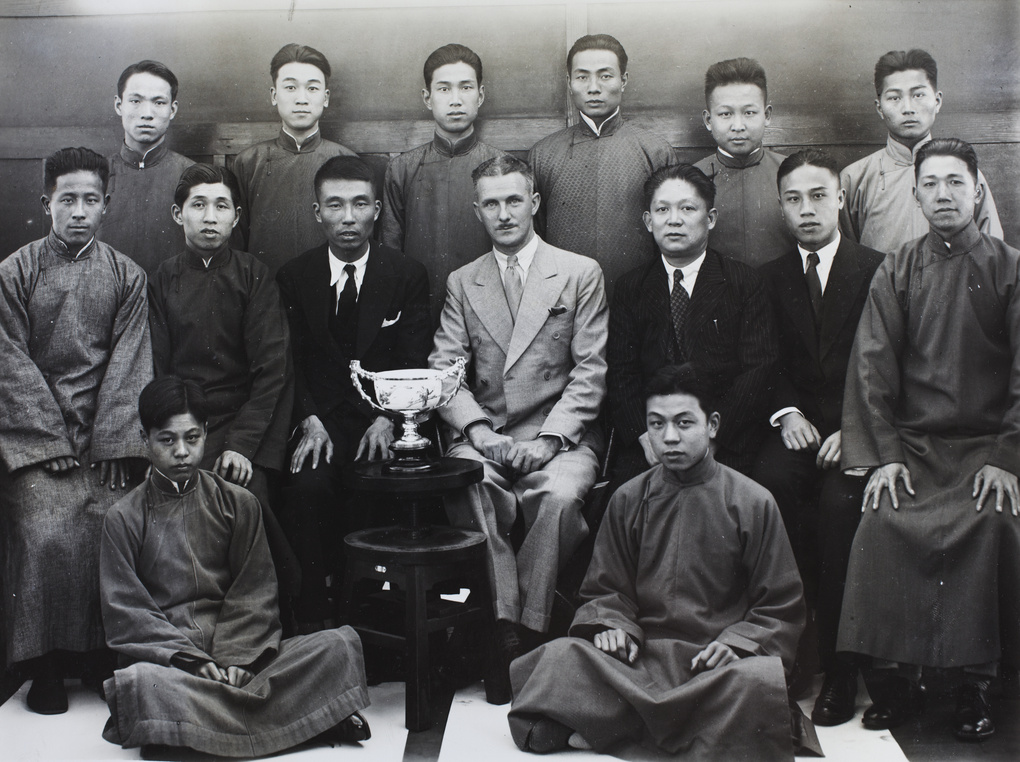 Printing factory staff, with Mr Pulman and a trophy cup, Shanghai