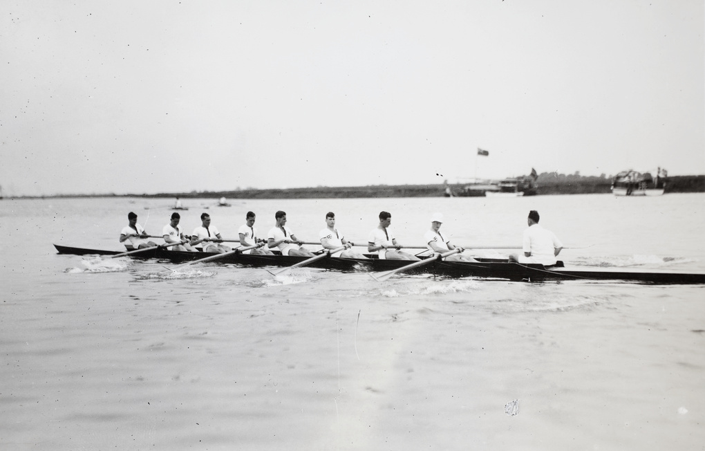 Men's eight sweep rowing on the Huangpu river, Shanghai