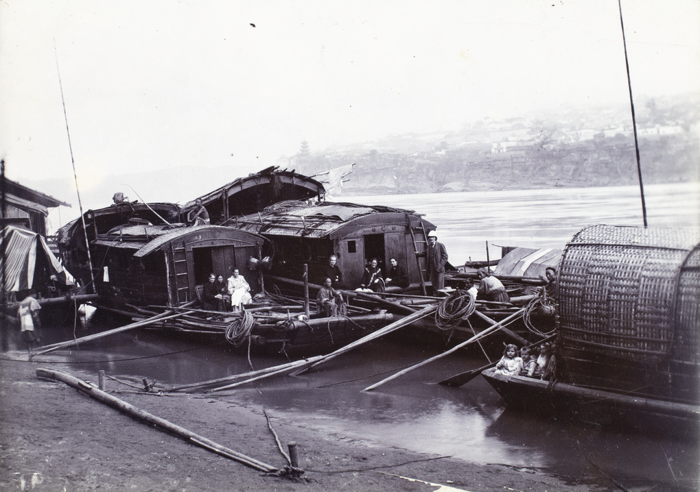 Group of Westerners on houseboats, Yangtze River