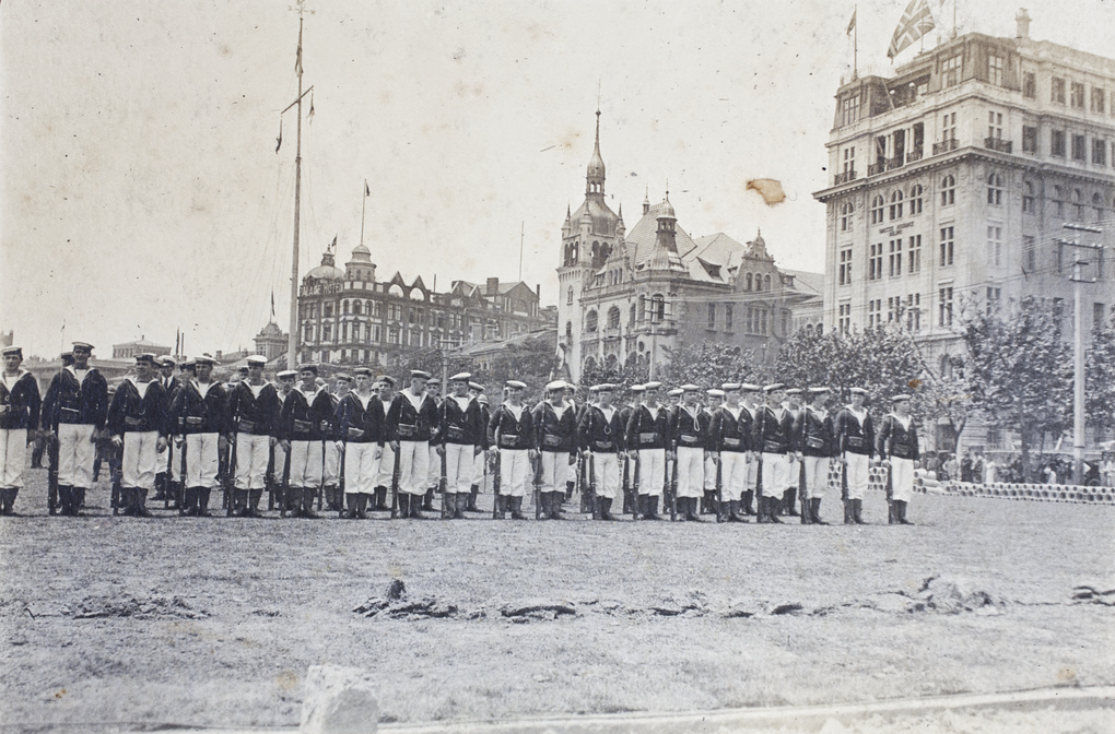 Royal Navy sailors, Empire Day Parade, Public Recreation Ground, Shanghai, 1920