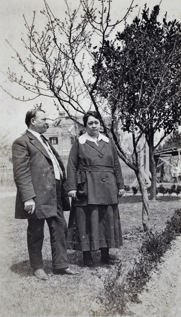 Mr and Mrs Belyea in the garden, 35 Tongshan Road, Hongkou, Shanghai