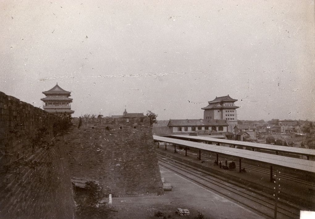 City wall overlooking Chien Men Railway Station platforms, Peking