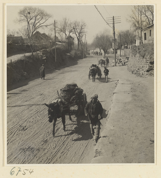 Horse-drawn carts in a street