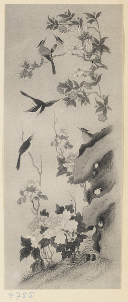 Painting of birds and flowers on silk
