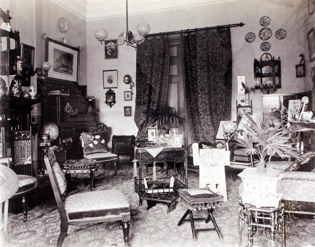 Chinese style furniture in a drawing room, London