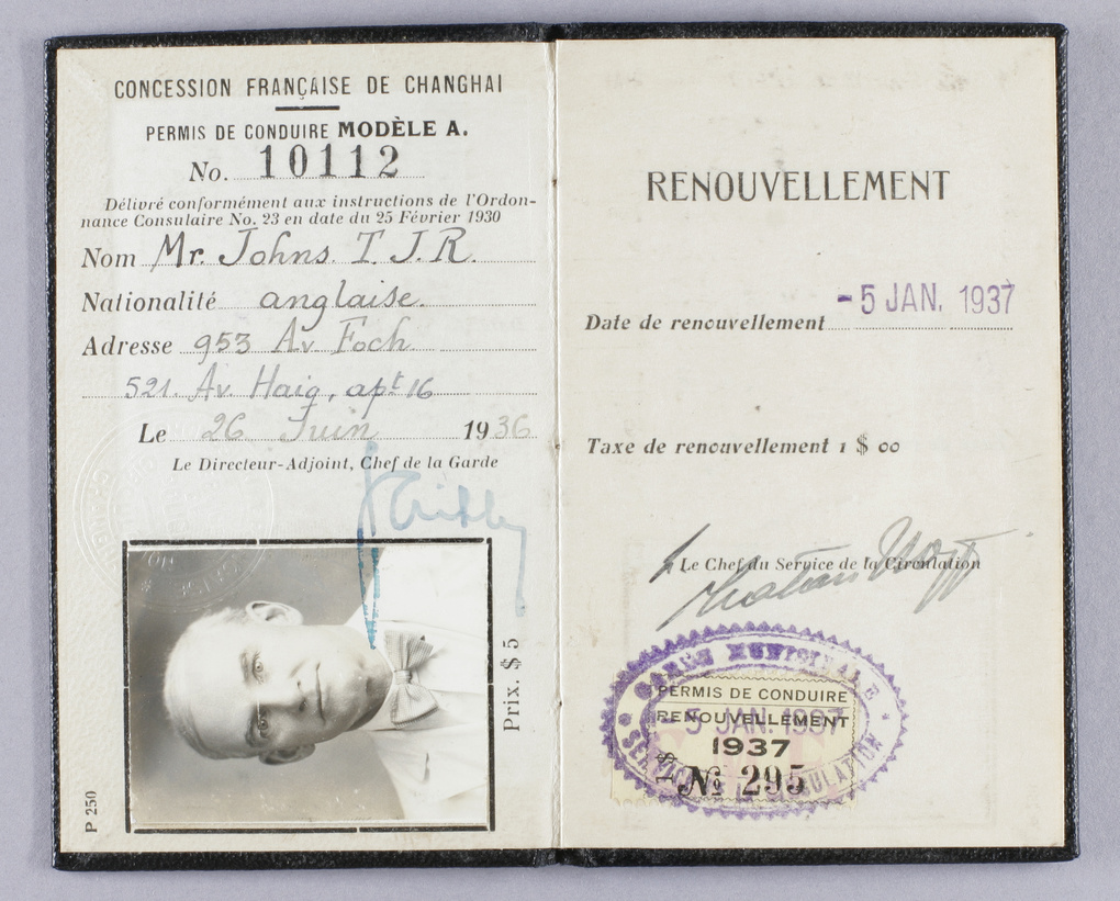 Thomas Johns' Shanghai (French Concession) driving licence