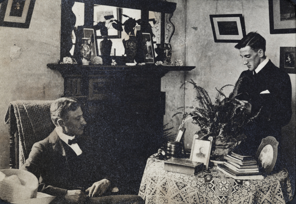 Captain Walter Kirton and Leo Dudeney in the Kalee boarding house apartment, Shanghai
