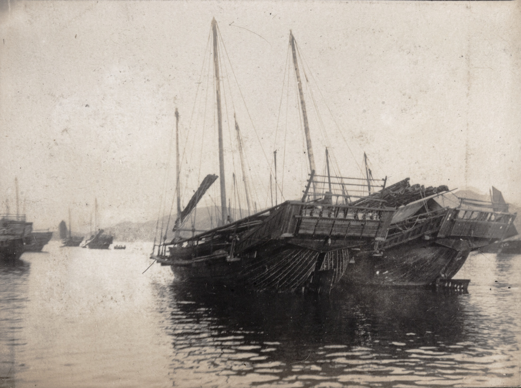 Seagoing junks in harbour, Hong Kong