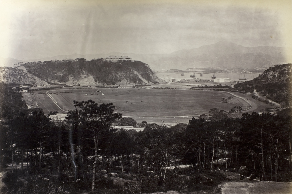 Happy Valley Racecourse with harbour visible in the background, Hong Kong