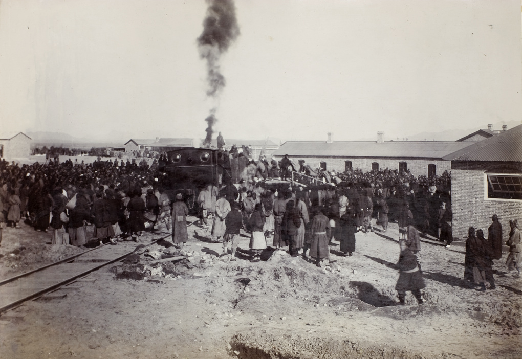 Labourers around the train and railway, Hong Kong
