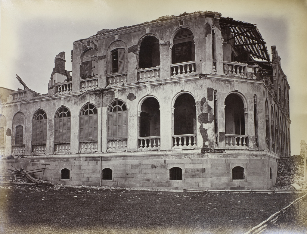 'Ball's Court', the residence of Judge Henry Ball, damaged by the 1874 typhoon, Hong Kong
