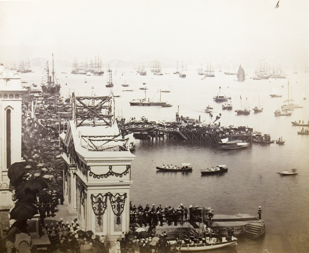 Landing of H.R.H. The Duke of Edinburgh at Pedder's Wharf, Hong Kong.