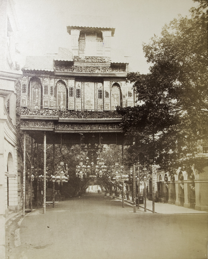 Decorative gateway and hanging lanterns, Hong Kong