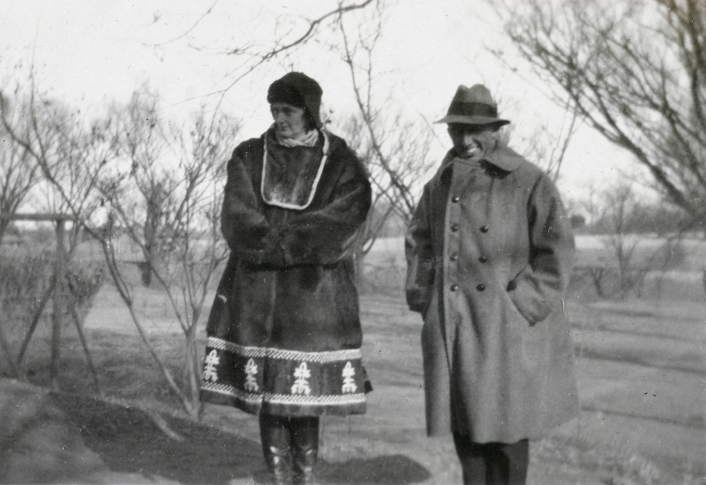 Lady Rachel Lampson, wearing a Siberian coat, with Bigliardi, at a drag hunt near Beijing