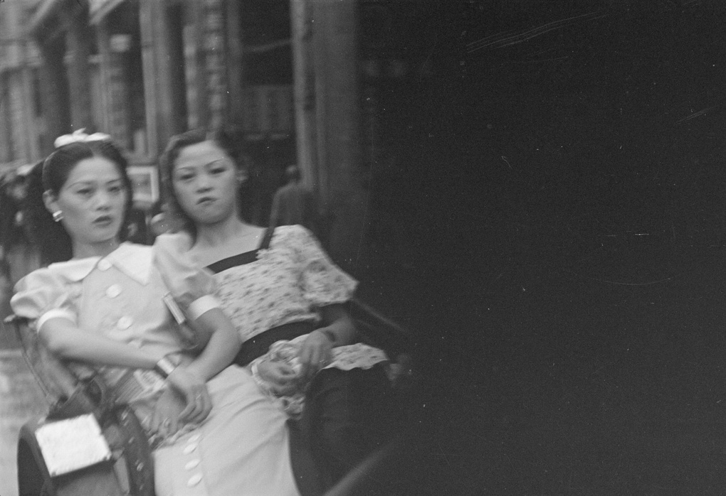Two women in a rickshaw, Shanghai