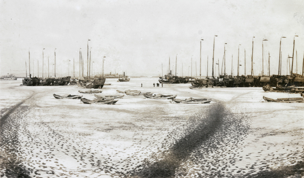Footprints on the frozen harbour, Chefoo