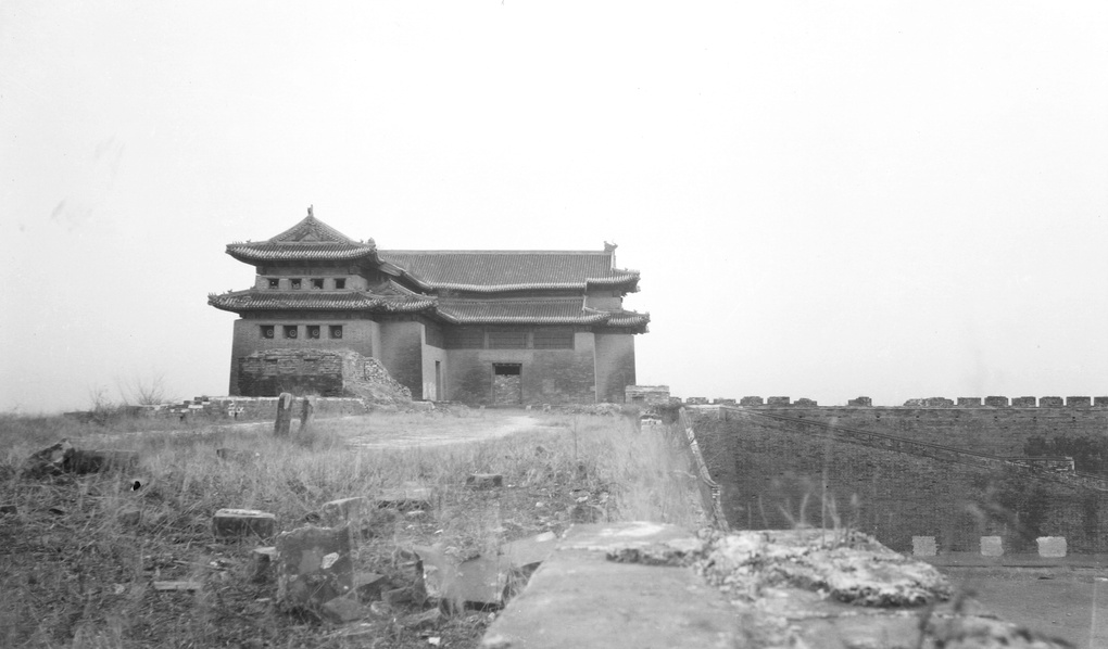 A corner tower and city walls, Peking, c.1907
