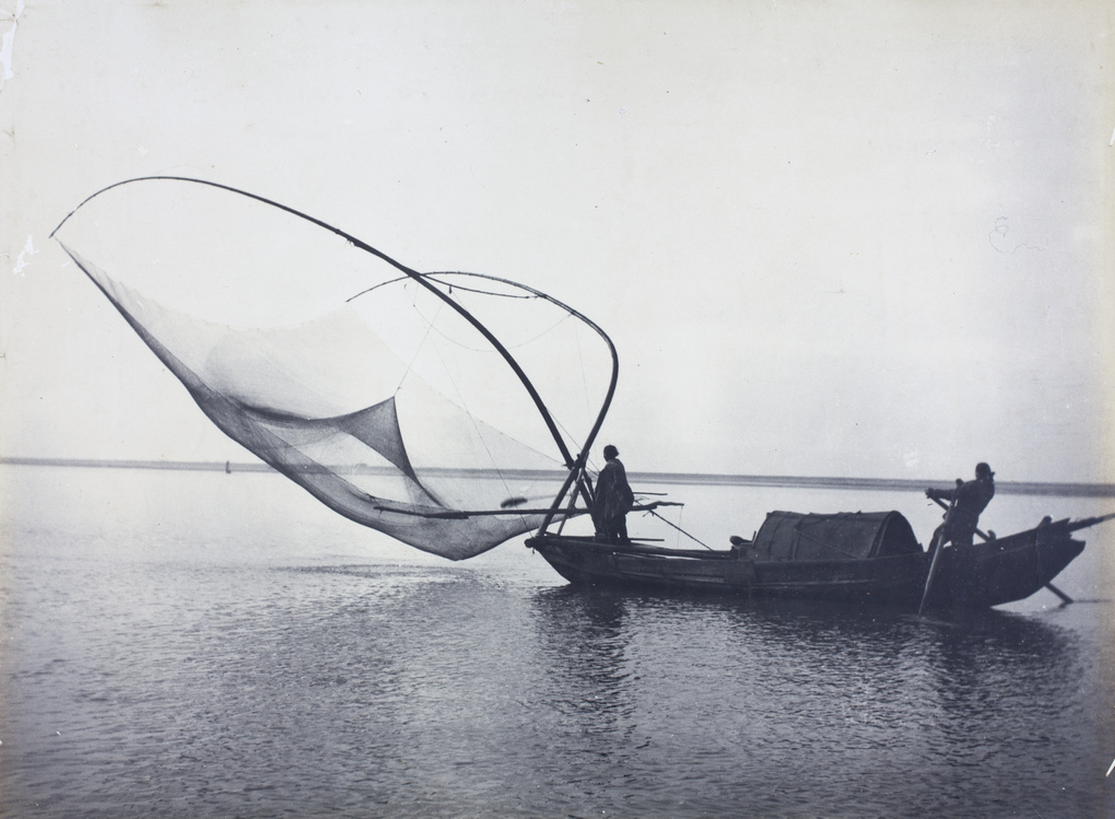 Fishing with a drop-net  Historical Photographs of China