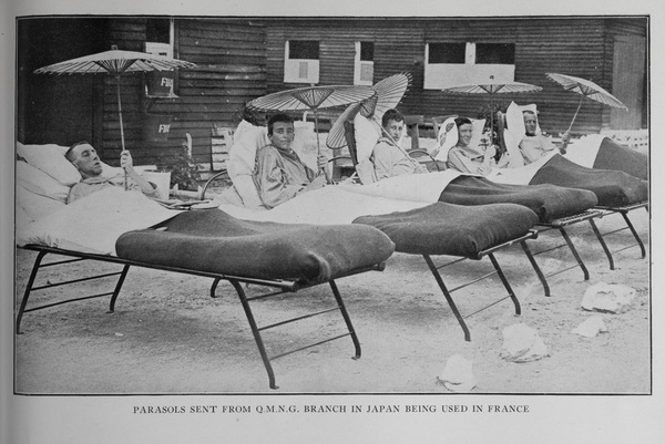 Parasols sent from Q.M.N.G. branch in Japan being used in France