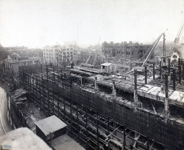 Sassoon House (The Cathay Hotel) under construction, Shanghai, September 1927