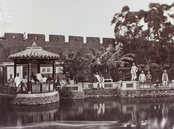 Men in a garden between city walls and a moat, Tuck Cham, Taiwan