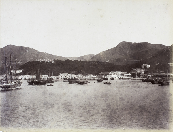 View of ships in harbour and Jardine offices, East Point, Hong Kong