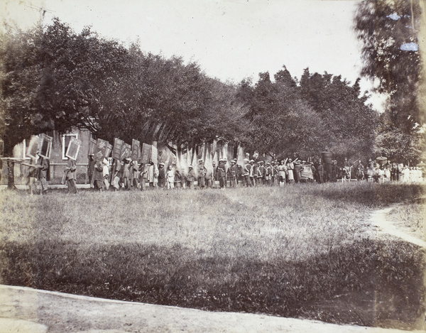 Procession of Chinese soldiers with 'imperial orders' (欽命), possibly Canton