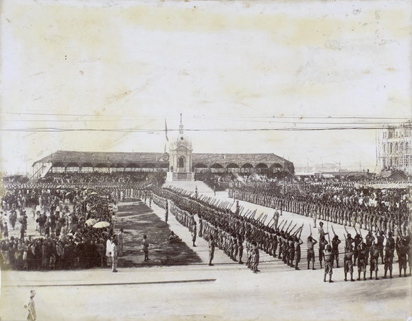 Gun salute during ceremonial unveiling of statue of Queen Victoria, Hong Kong