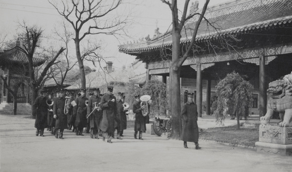 American Marine Band leaving the British Legation, Beijing, Armistice Day 1918