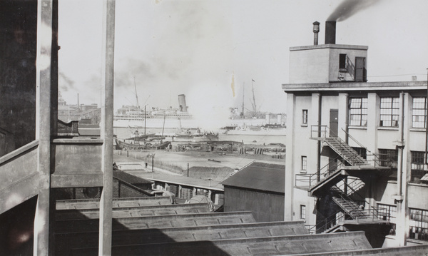 British Cigarette Company steamery with ships on Huangpu River, Shanghai