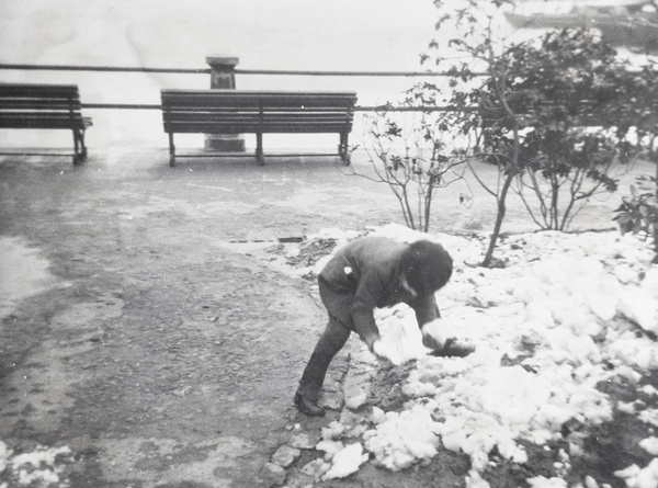 Marjorie Ephgrave playing in snow, Public Garden, Shanghai, January 1931
