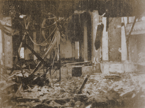 Interior of bomb damaged Odeon Theatre (cinema), Shanghai, 1932