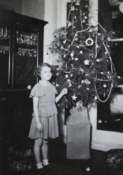 Marjorie Ephgrave with a Christmas tree, Shanghai