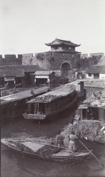 Boats near Panmen (a water and land gate) and city walls, Suzhou