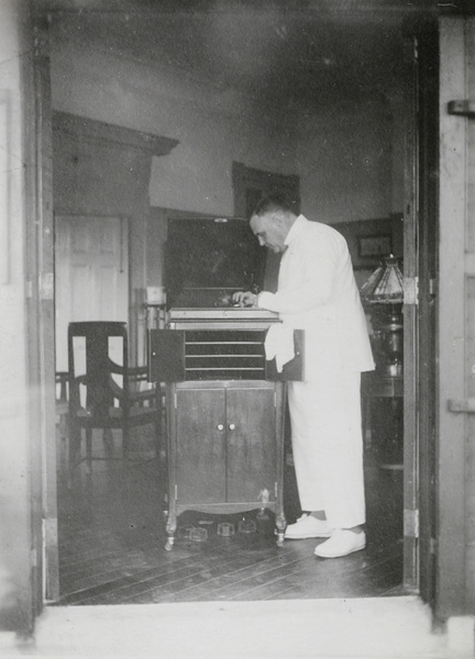 Hedgeland with his gramophone, Commissioner's House, Nanning