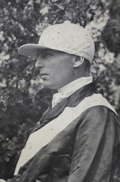 Mr W. G. Crokam wearing jockey racing silks