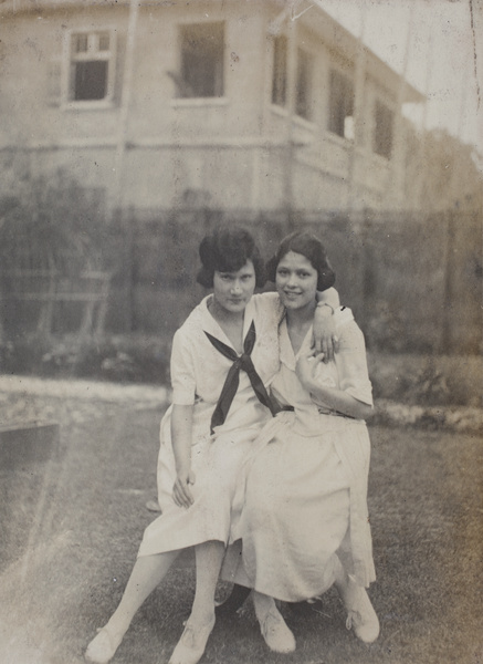 Unidentified woman and Mabel Parker in the garden, 35 Tongshan Road, Hongkou, Shanghai
