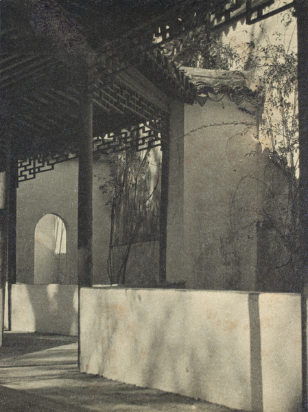 Covered passage with latticework in a courtyard, Suzhou