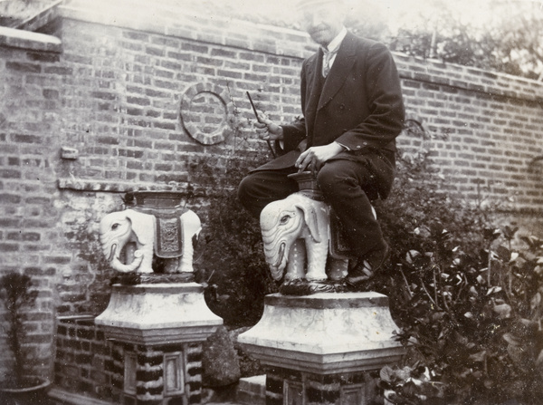William Hoy 'riding' an ornamental elephant