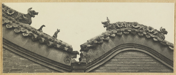 Detail of temple roof showing roof ornaments in the village of Gupei